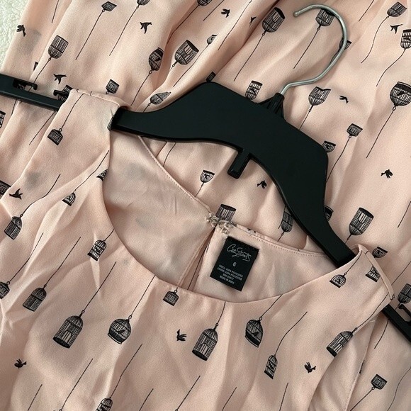 City Streets Cold Ruffle Shoulder Light  Pink Birdcage Printed Dress - Picture 12 of 12